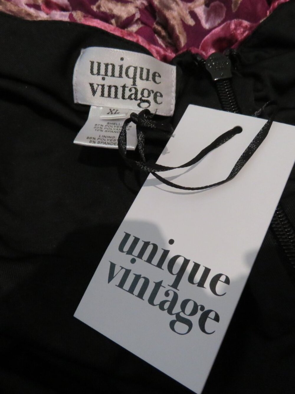UNIQUE VINTAGE Velvet Burnout Floral Ruched Dress Pink XL Retro Pinup Cocktail - Picture 14 of 15
